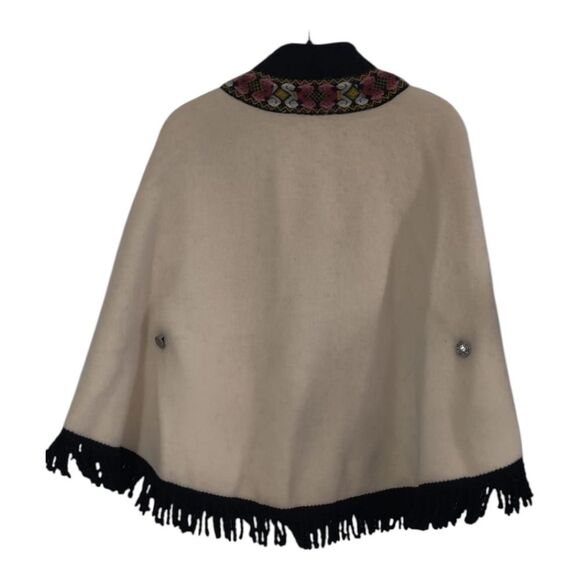 Vintage Fjord Norway AS Evebososs Wool Elegant Cream Black Cape Fringe Sz 38/SM - Picture 4 of 9